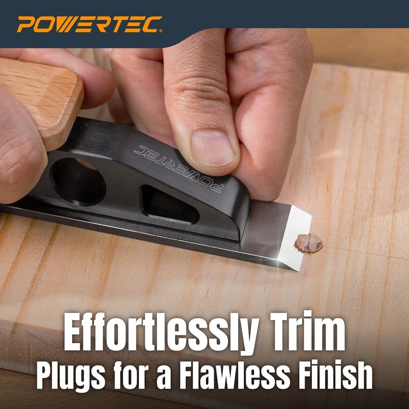 POWERTEC طائرة شق بسلاح مسطح - أداة قص حواف مدمجة للأعمال الخشبية، تقليم السدادات، تنظيف الوصلات - تشمل مفتاح (72162) - Image 4